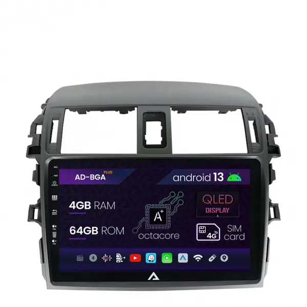 Navigatie Toyota Corolla (2007-2013), Android 13, A-Octacore 4GB RAM + 64GB ROM, 9 Inch - AD-BGA9004+AD-BGRKIT067