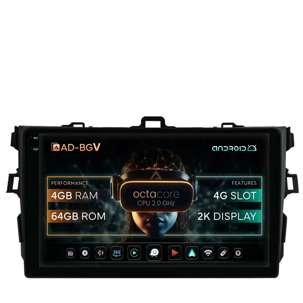 Navigatie Toyota Corolla (2007-2013), Android, V-Octacore 4GB RAM + 64GB ROM, 9.5 Inch - AD-BGV9004+AD-BGRKIT091