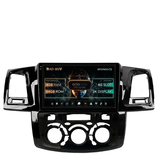 Navigatie Toyota Hilux (2008-2014) Clima Manuala, Android, V-Octacore 4GB RAM + 64GB ROM, 9.5 Inch - AD-BGV9004+AD-BGRKIT082