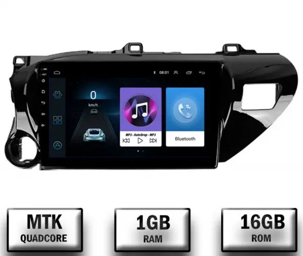 Navigatie Toyota Hilux (2015+), Android 10, P-Quadcore 1GB RAM + 16GB ROM, 10.1 Inch - AD-BGP10001+AD-BGRKIT086