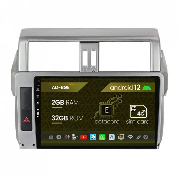 Navigatie Toyota Land Cruiser Prado J150 (2013-2017), Android 12, E-Octacore 2GB RAM + 32GB ROM, 10.1 Inch - AD-BGE10002+AD-BGRKIT061