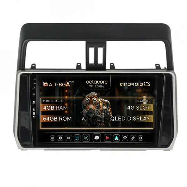 Navigatie Toyota Land Cruiser Prado J150 (2018+), Android, A-Octacore 4GB RAM + 64GB ROM, 10.1 Inch - AD-BGA10004+AD-BGRKIT078