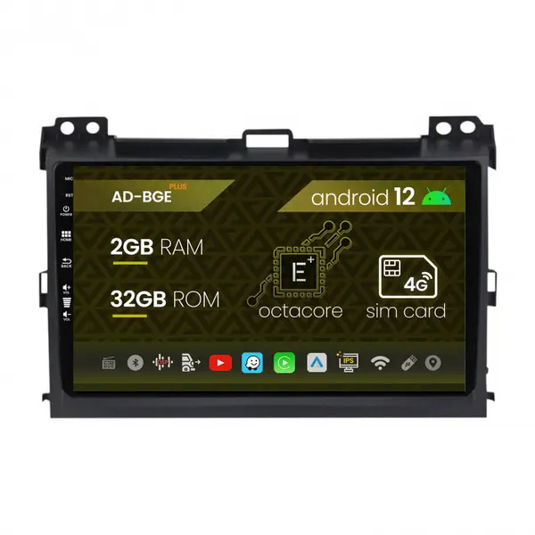 Navigatie Toyota Prado J120 (2002 - 2010), Android 12, E-Octacore 2GB RAM + 32GB ROM, 9 Inch - AD-BGE9002+AD-BGRKIT083