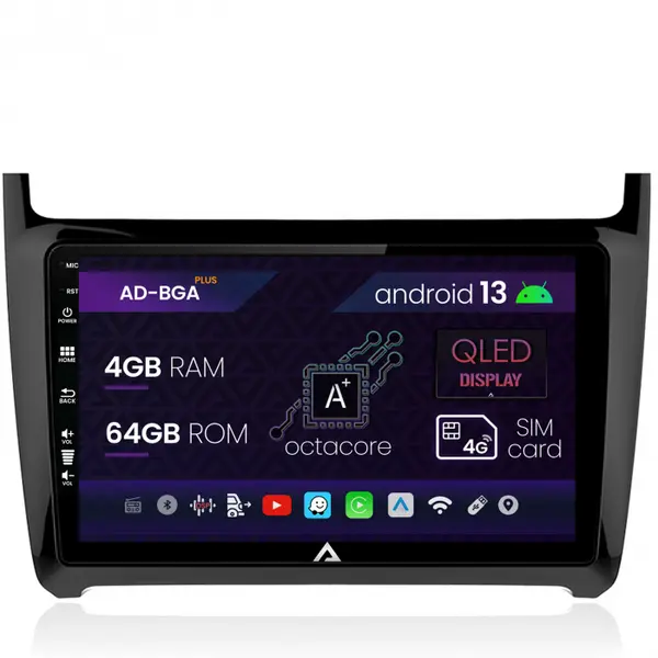 Navigatie Volkswagen Polo (2014+), Android 13, A-Octacore 4GB RAM + 64GB ROM, 9 Inch - AD-BGA9004+AD-BGRKIT033