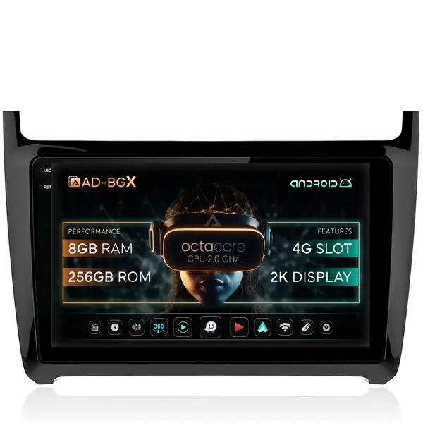 Navigatie Volkswagen Polo (2014+), Android, X-Octacore 8GB RAM + 256GB ROM, 9.5 Inch - AD-BGX9008+AD-BGRKIT033