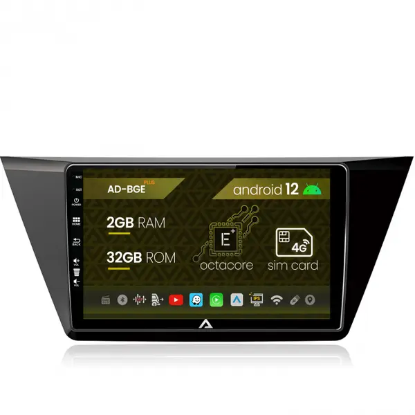 Navigatie Volkswagen Touran (2016+), Android 12, E-Octacore 2GB RAM + 32GB ROM, 10.1 Inch - AD-BGE10002+AD-BGRKIT032