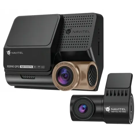 NAVITEL Camera auto duala DVR Navitel RS990 , 3, 4K, GPS, G-Senzor, viziune nocturna, Negru