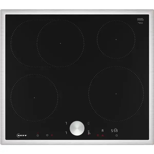 NEFF Plita inductie vitroceramica incorporabila Neff T56STF1L0 N 90, 4 zone gatit, 17 trepte de putere, 60 cm, Negru-Otel inoxidabil