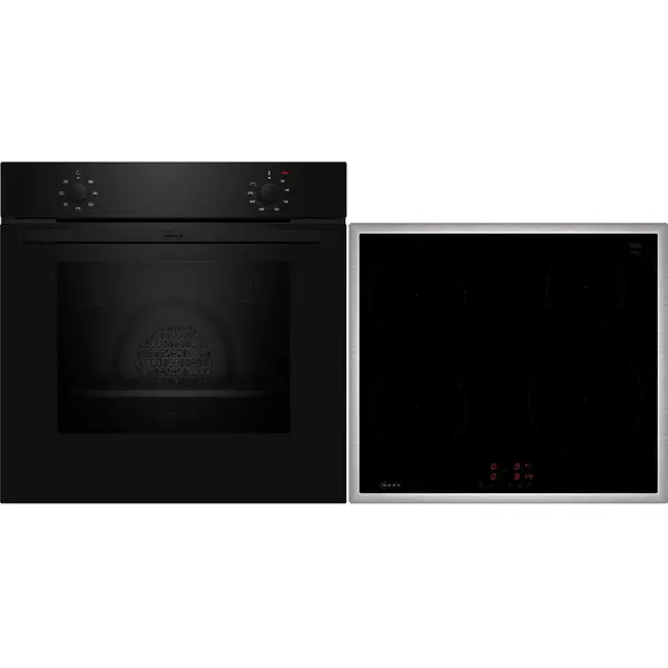 NEFF Set cuptor electric incorporat Neff B1DCA0AK0 N30 si o plita cu inductie T46SBE1L0 N50, ambele integrate in format 60 × 60 cm, cuptor 71 l, plita 4 zone gatit, Negru