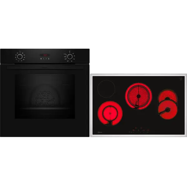 NEFF Set incorporabil Neff BX48PB Cuptor electric 71 l, Convecție, Grill + Plită cu inducție (4 zone gatit), 17 trepte de putere, funcție PowerBoost, Negru