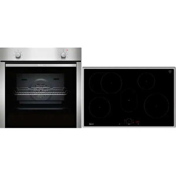 NEFF Set Neff BX18I, Cuptor electric B1DCA0AN0, Seria N30, 71 l, 60 cm si Plita inductie T58SHF1L0, Seria N70), 4 zone gatit, Argintiu-Negru