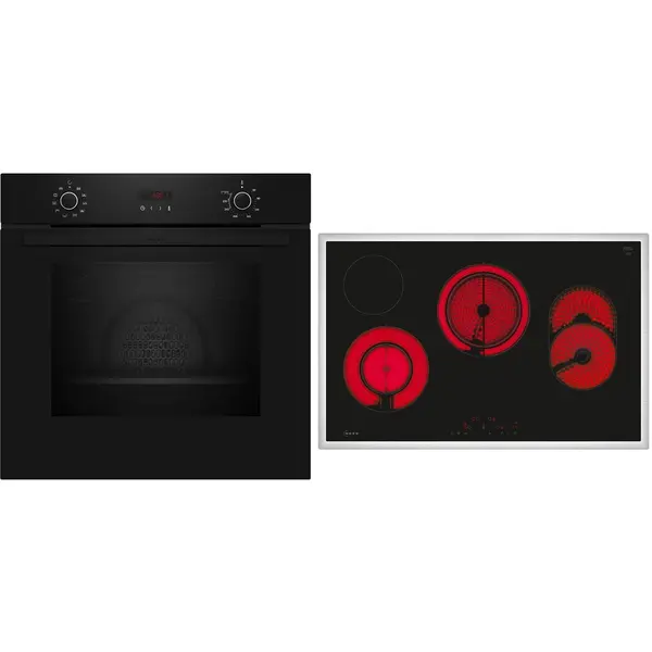 NEFF Setul de cuptor Neff BX48PB0, Cuptor electric Neff B2CCG6AK3 N30 (71 L, 60×60 cm) + Plita electrica vitroceramica T18SDH9L0 N70 (4 zone gatit), Negru