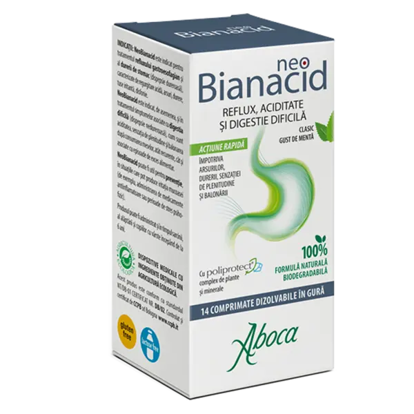 NeoBianacid cu poliprotect pentru aciditate si reflux, 14 tablete, Aboca
