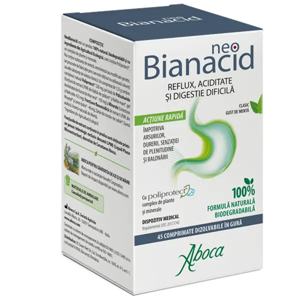 NeoBianacid cu poliprotect pentru aciditate si reflux, 45 comprimate, Aboca