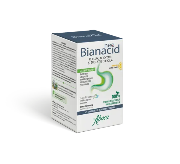 NeoBianacid pentru aciditate si reflux cu gust de lamaie, 45 comprimate, Aboca