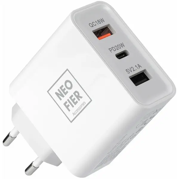 Neofier NeoFier Triple Port USB-C 20W, 1xUSB-A 18W, 1xUSB-A 10.5W, White