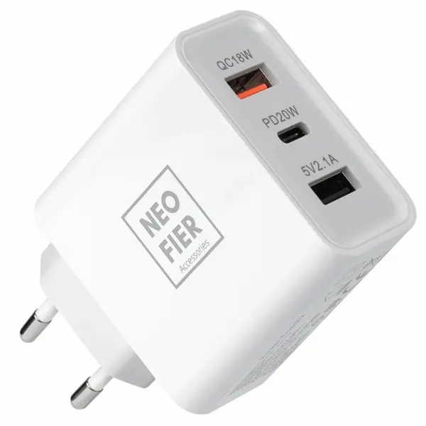 NeoFier Triple Port USB-C 20W, 1xUSB-A 18W, 1xUSB-A 10.5W, White