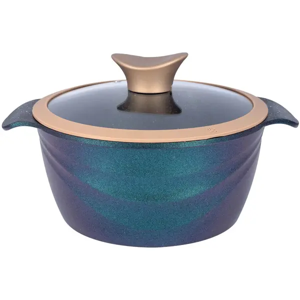 NeoKlein Oala Neoklein CSG20-OceanBlue, cu capac din sticla, 20 cm, 2.6 L, aluminiu turnat, invelis anti-aderent, OceanBlue