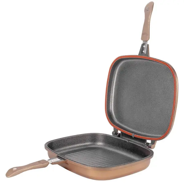NeoKlein Tigaie dubla grill Neoklein DGR36, 36 cm, dreptunghiular, titan antiaderent, Auriu