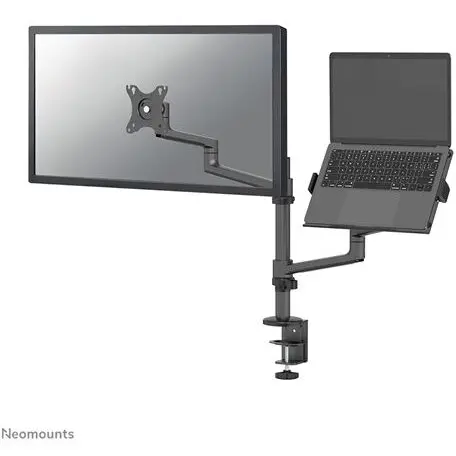 NEOMOUNTS Suport birou dublu pentru monitor si laptop Neomounts DS20-425BL2, Diagonala monitor 17-27, Diagonala laptop 11,6″ – 17,3″, VESA 75x75~100x100, Greutate maxima monitor 8 kg, Negru