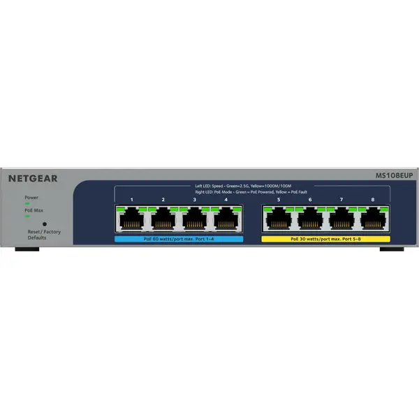 netgear NETGEAR 8-port Ultra60 PoE++ Multi-Gigabit (2.5G) Ethernet Plus Switch Fara management L2/L3 2.5G Ethernet (100/1000/2500) Power over Ethernet (PoE)