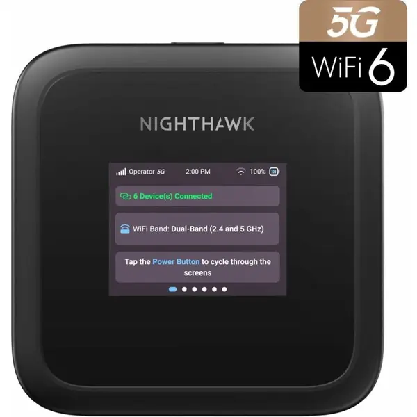 netgear Router portabil Netgear Nighthawk M3, Hot Spot 5G, Banda dubla, 2.4 GHz/ 5 GHz, Wi-Fi 6 (802.11ax), 2900 Mbit/s, USB, Negru