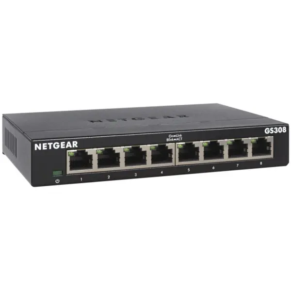 netgear Switch NetGear GS308v3, 8 x 10/100/1000 Mbps Gigabit Ethernet, Desktop/Wall-mount, Plug-and-Play, carcasa metal