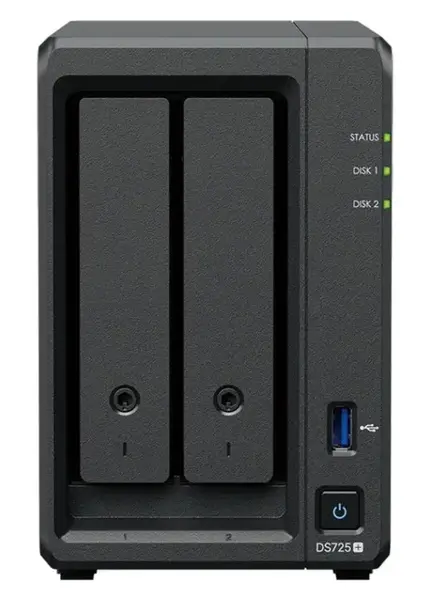 Network Attached Storage Synology DS725+, 2 Bay, AMD Ryzen Dual-Core R1600, 4GB DDR4, M.2 NVMe, 1x 1GbE, 1x 2.5GbE, 1x USB 3.2 Gen 1, 1x USB-C
