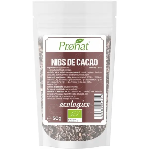 Nibs din Boabe de Cacao, Bio, 50 g, Pronat