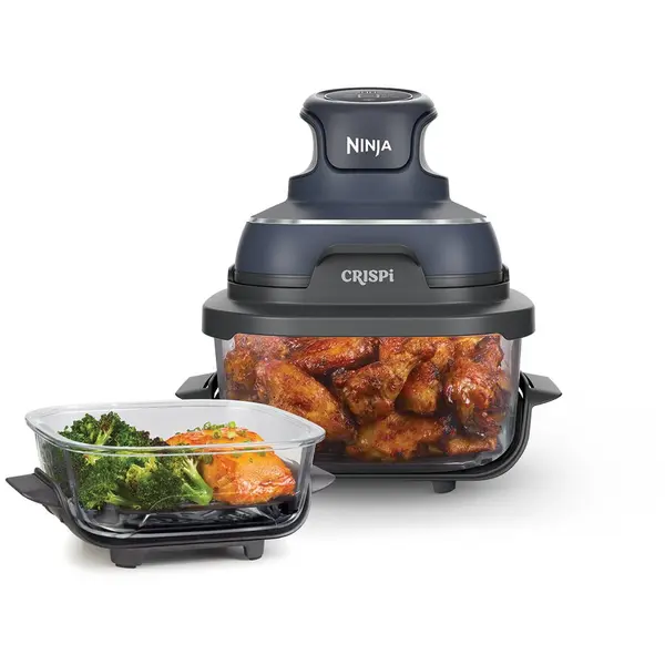 NINJA Friteuza cu aer cald Ninja CRISPi 4in1 FN101, PowerPod 1700W, 3.8L/1.4L, 2 recipiente sticla termorezistenta TempWare, 2 placi cu invelis ceramic Crisper Plate, 2 capace pentru depozitare, albastru