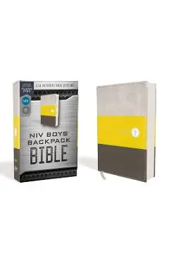 Niv, Boys' Backpack Bible, Compact, Leathersoft, Yellow/Gray, Red Letter Edition, Comfort Print - Zondervan