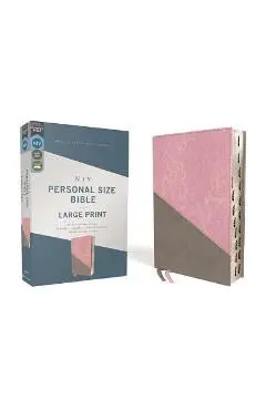 Niv, Personal Size Bible, Large Print, Leathersoft, Pink/Gray, Red Letter, Thumb Indexed, Comfort Print - Zondervan