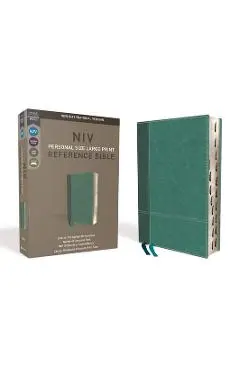 NIV, Personal Size Reference Bible, Large Print, Imitation Leather, Blue, Indexed, Red Letter Edition, Comfort Print - Zondervan