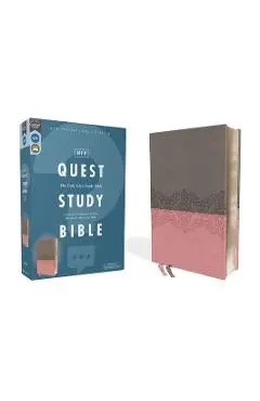 Niv, Quest Study Bible, Leathersoft, Gray/Pink, Comfort Print: The Only Q and A Study Bible - Christianity Today Intl