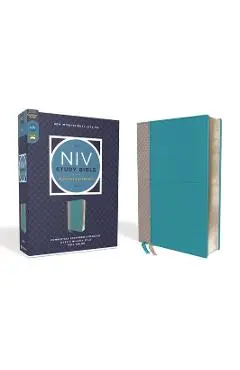 NIV Study Bible, Fully Revised Edition, Leathersoft, Teal/Gray, Red Letter, Comfort Print - Kenneth L. Barker