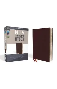 NIV, Thinline Reference Bible, Bonded Leather, Burgundy, Red Letter Edition, Comfort Print - Zondervan