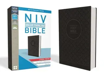 NIV, Value Thinline Bible, Large Print, Imitation Leather, Gray/Black, Hardcover/Zondervan
