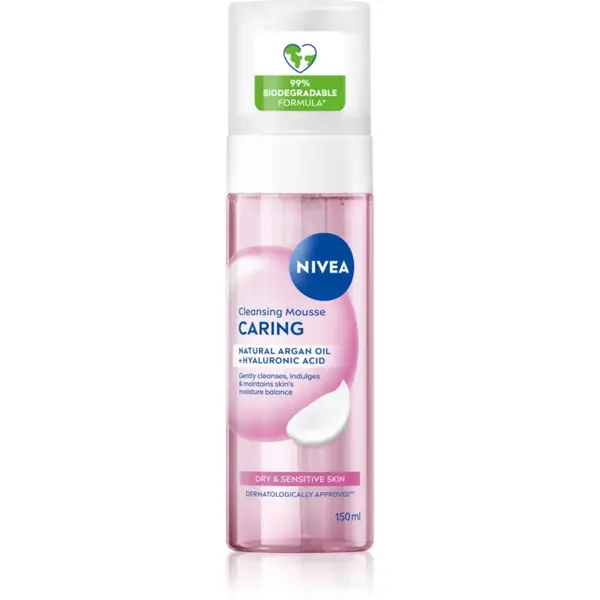 NIVEA Caring spuma de curatare pentru piele uscata spre sensibila 150 ml