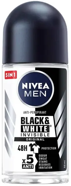Nivea Men Roll-on Black & White Invisible, Original, 50 ml