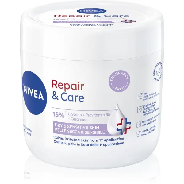 NIVEA Repair & Care Sensitive crema regeneratoare si hranitoare pentru piele uscata si sensibila 400 ml