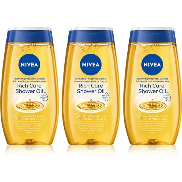 NIVEA Rich Care ulei de dus pentru piele uscata 3 x 200 ml