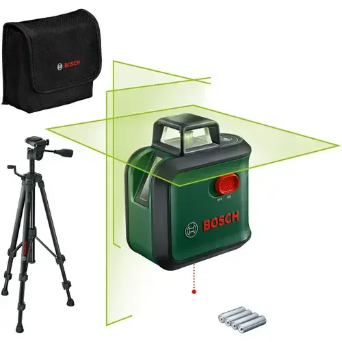 Nivela cu laser Bosch AdvancedLevel 360 Set 0603663BZ1, proiecteaza o linie orizontala la 360° si 2 linii verticale si punct de verticala, cu autonivelare, domeniu masurare 24 m, precizie 0.4 mm/m, interval lucru +/- 4 grade, 1/4inch filet stativ