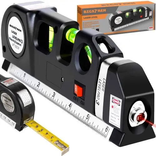 Nivelă laser cu ruletă 250 cm Bigstren, 3 nivele / bule, baterii incluse - laser roșu