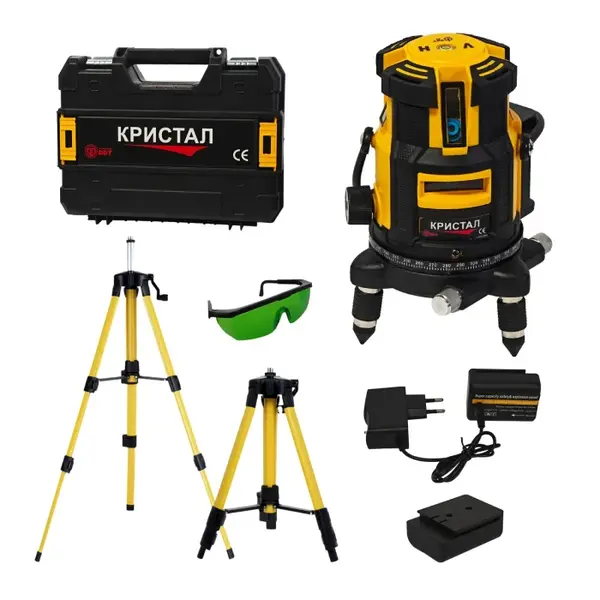 Nivela laser profesionala DDT-KRISTAL 12 linii, fascicul verde, cu trepied, acumulator Li-Ion, ochelari de protectie si valiza de transport