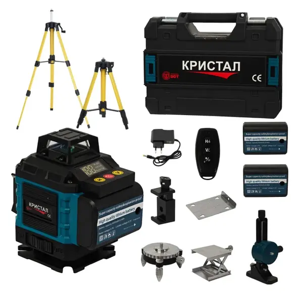 Nivela laser profesionala DDT-KRISTAL 16 linii 4D, verde, cu 2 acumulatori Li-Ion, telecomanda, trepied, suporturi si valiza de transport