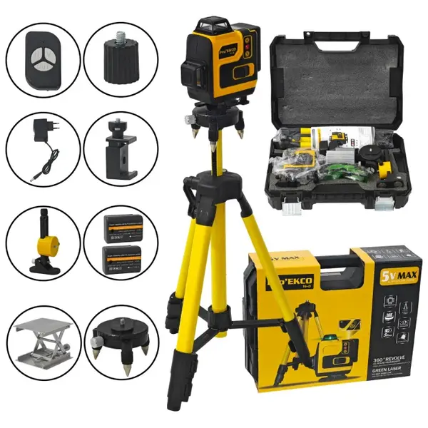 Nivela Laser Verde DDT Pro, EKKO 16-D , 4 x 360 , Kit Complet cu Trepied si Accesorii