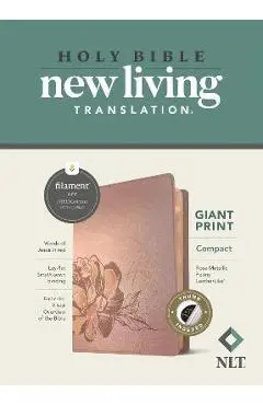 NLT Compact Giant Print Bible, Filament Enabled Edition (Red Letter, Leatherlike, Rose Metallic Peony, Indexed) - Tyndale