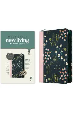 NLT Large Print Thinline Reference Zipper Bible, Filament-Enabled Edition (Red Letter, Leatherlike, Meadow Navy & Pink, Indexed) - Tyndale