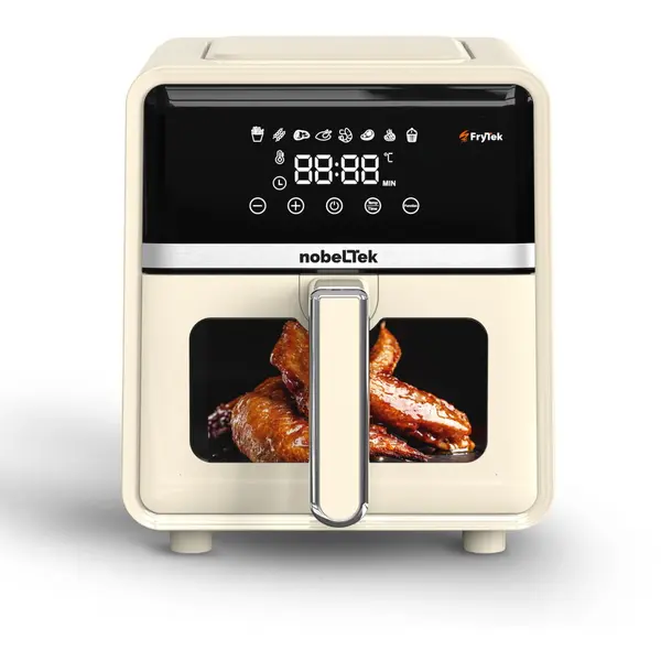 NobeLTek Friteuza cu aer cald NobeLTek NAF1400C, putere maxima 1400 W, display LCD, capacitate 5 litri, timer, 8 programe predefinite, temperatura reglabila 80-200 grade Celsius, cos cu maner, Crem