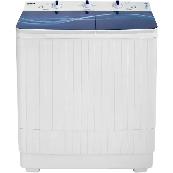 NobeLTek Masina de spalat rufe semi-automata Nobeltek, 7 kg spalare, 3 kg stoarcere, 300W spalare, 148W stoarcere, timp spalare 0-15 min, timp stoarcere 0-5 min, evacuare apa uzata: ptin cadere libera, culoare corp Alb, capac Glass Line Blue